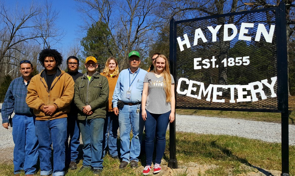 Picture from L to R: Scottie Brooks CDL Instructor, Jan Montalvo student, Francisco Nunez student, Alexander Huddleston student, Brenden Doll student, Charles Wiseman Foundation Instructor, Dustin Jones student, Kassidy Cobb Head of the Cemetery Preservation Projects