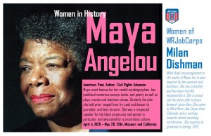Photo of Maya Angelou with story, plus student story